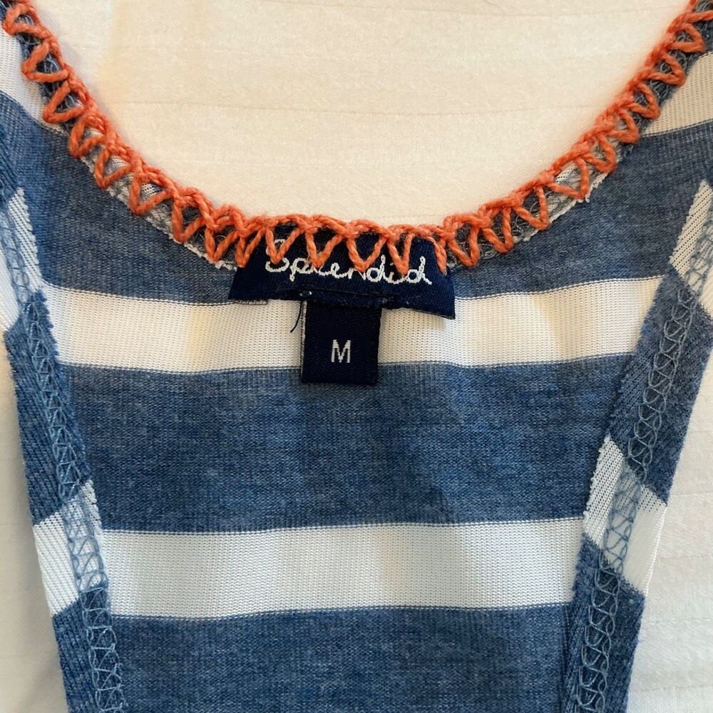 Splendid Women’s Medium Striped Racerback Tank Top Romper Blue White Crochet Tri